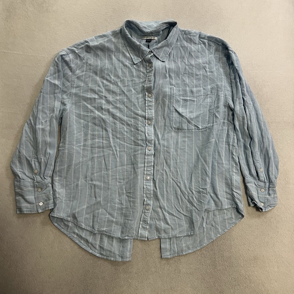 American Eagle Shirt Women's XL Blue Striped Button Front Split Back Tie Back